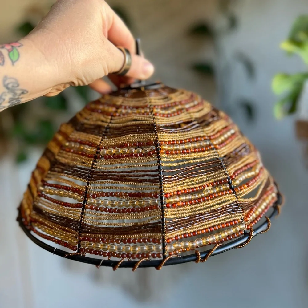 Beaded Food Cover Dome Fly Cover Cloche Boho Table Décor Wire Food Protector